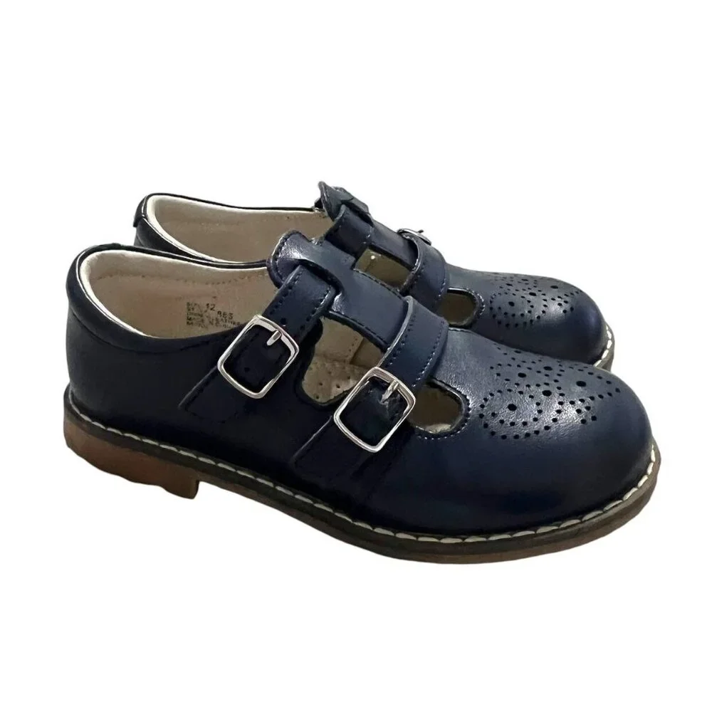 L'Amour Sz 12 Beatrix Navy Leather Mary Jane T-Strap Dress Shoes